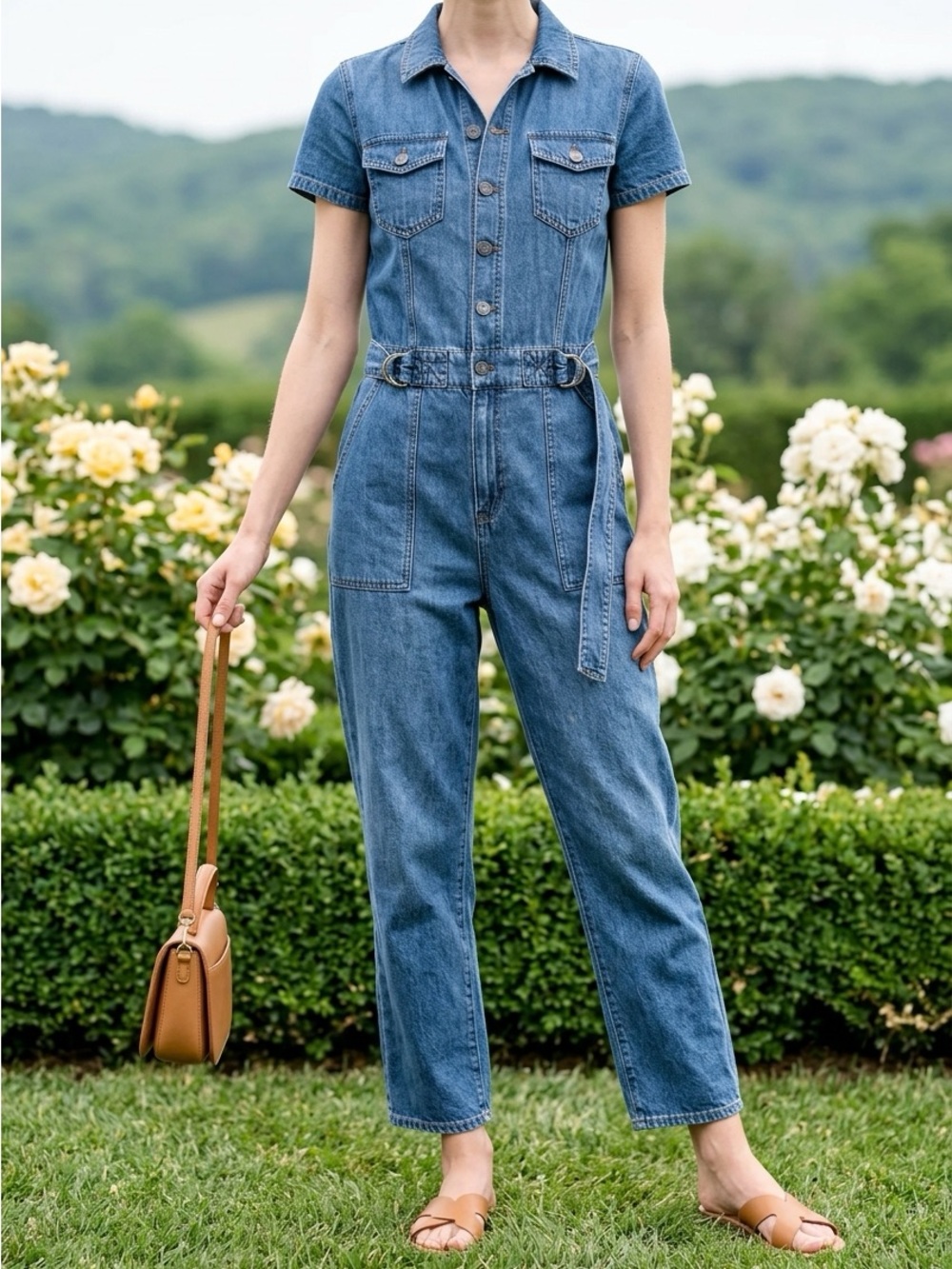 Habitual Denim Blue Short-Sleeve Utility One-Piece